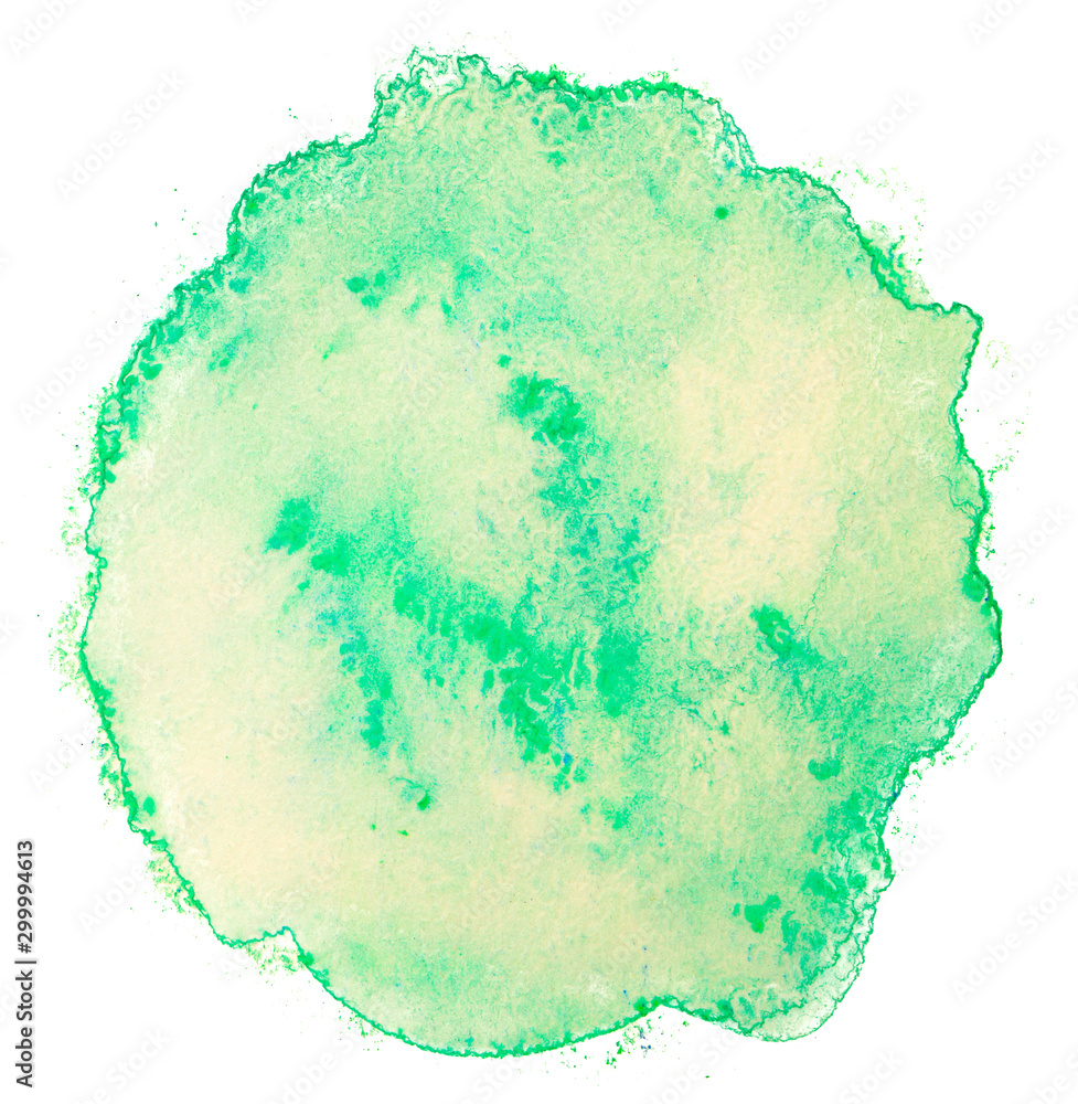 watercolor paint stain translucent green stain on a white background isolated