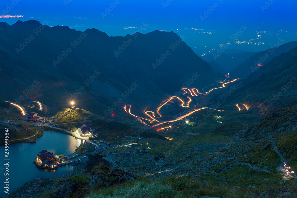 mountain road at night. Transfagarasan, Romania - obrazy, fototapety, plakaty 