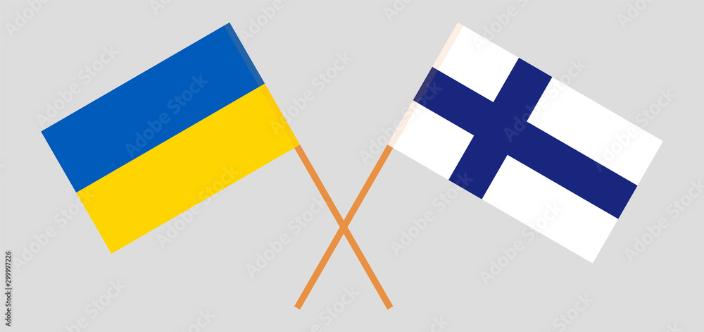 Crossed flags of the Ukraine and Finland