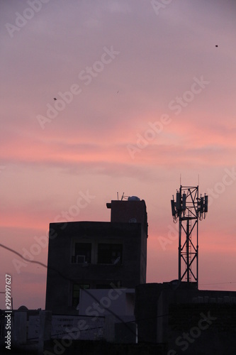 sunset in city