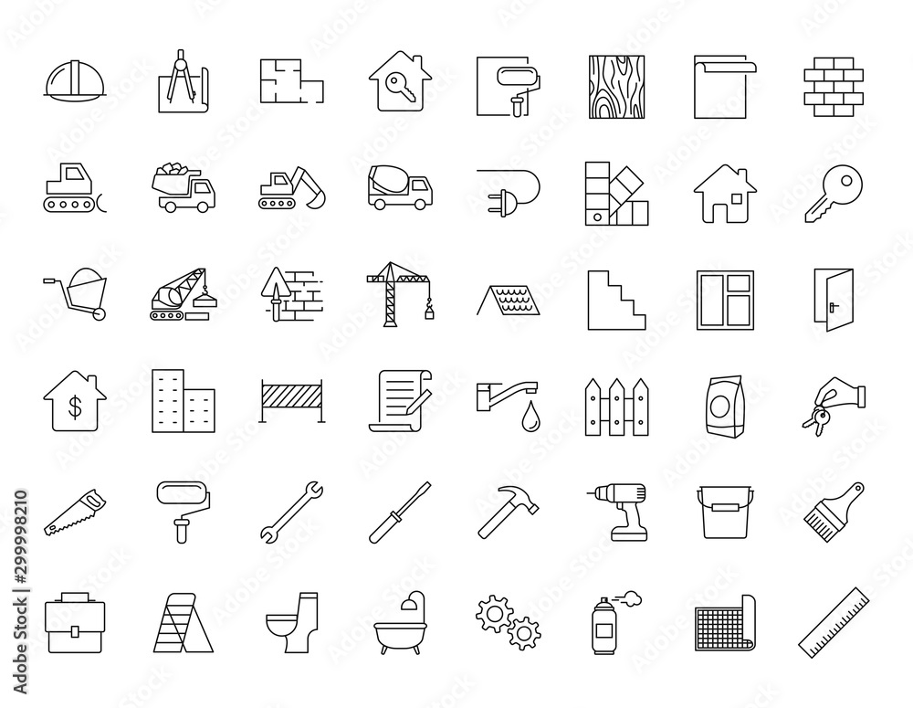 Obraz na plátně Building and construction outline style vector icons set