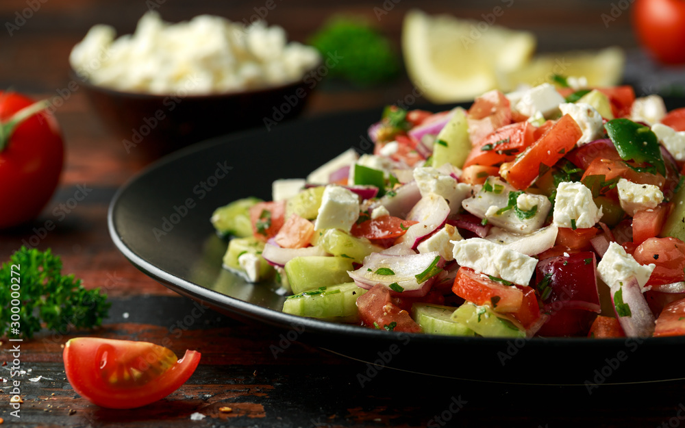 Turkish Shepards Salad with cucumber, tomato, red onion, pepper, parsley and Feta cheese Turkish Shepards Salad with cucumber, tomato, red onion, pepper, parsley and Feta cheese