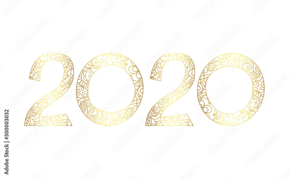 2020 golden openwork numbers isolated vector illustration on white background. Template for design and decoration.Печать