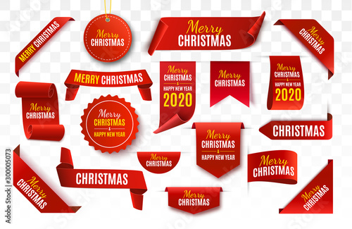 Christmas Tag isolated. Red vector banner. Merry Christmas and Happy New Year Label. Vector illustration 