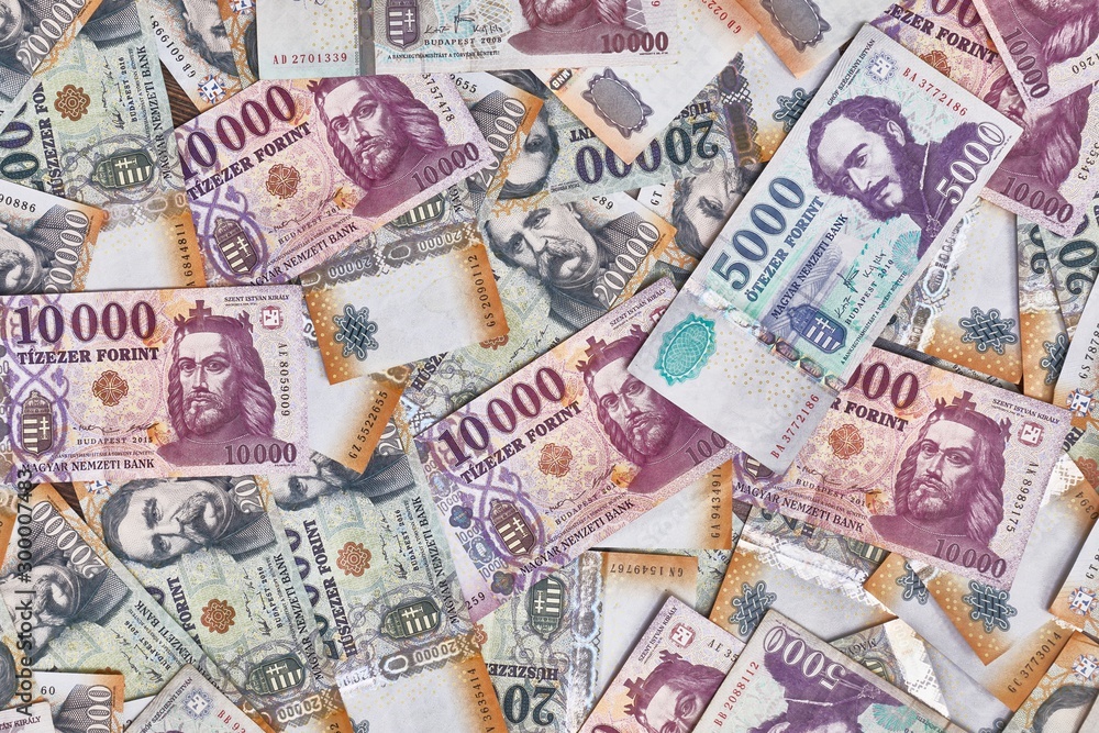 Pile of banknotes as a background (hungarian forint, 20000 10000 5000)