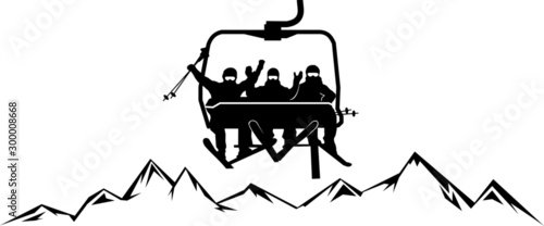 Chairlift Ski Mountain Vector Silhouette photo