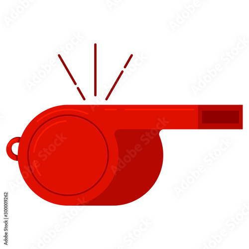 Coach, police or referee red plastic sport blowing whistle vector icon isolated on white background.