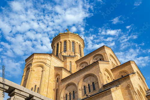 Tsminda Sameba Cathedral against the blue sky
