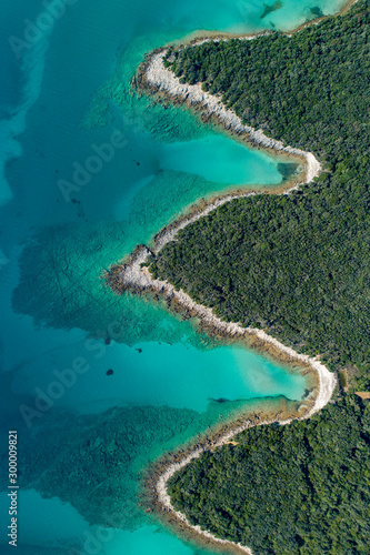 Canvas Print Aerial view of sea and beach in a lagoon on Cres ( isola Cherso )  Island Croatia, close to Punta Kriza ( Punta Croce )