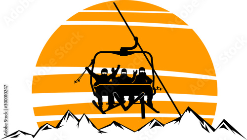 Chairlift Ski Mountain Vector Silhouette