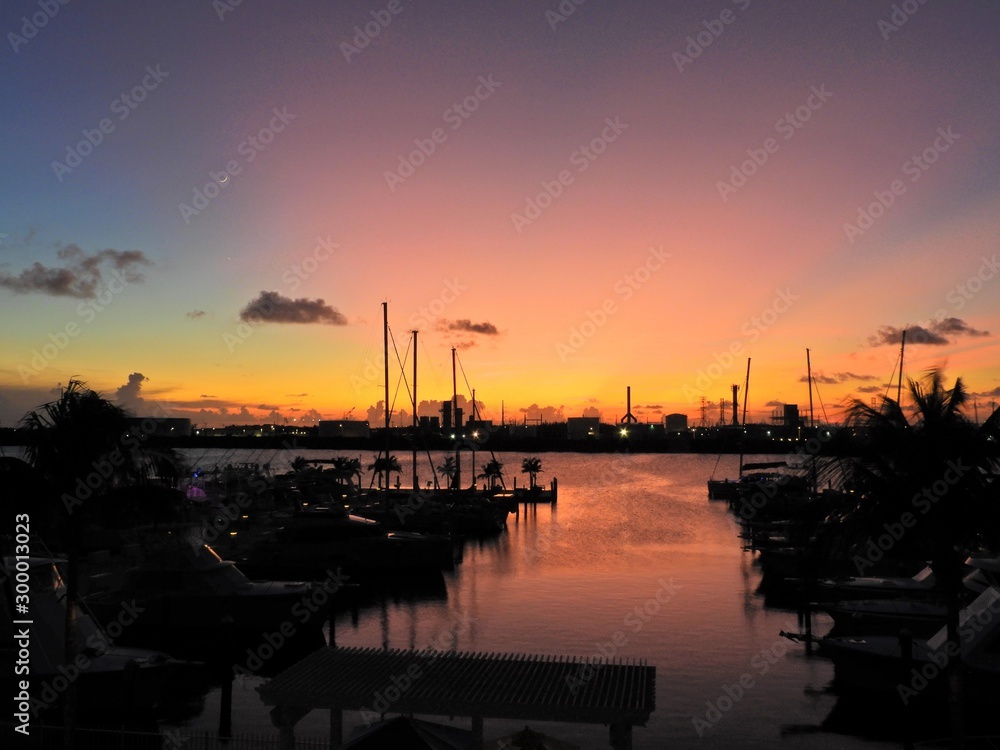 Sunset view of harbor in Key West, Florida, United States. Great landscape. Fantastic Sunset's scenery. Tourism point.