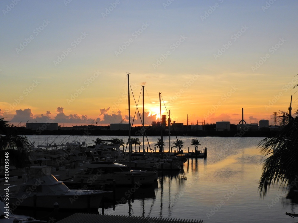 Sunset view of harbor in Key West, Florida, United States. Great landscape. Fantastic Sunset's scenery. Tourism point.