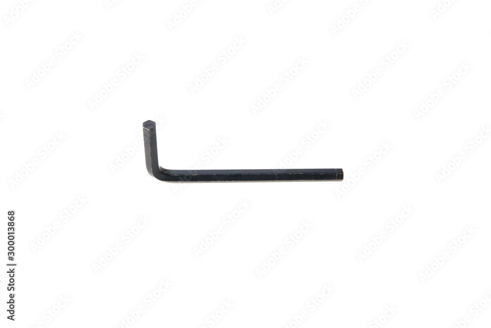 Six-sided wrench in chromium and black color. Six-sided wrench in chromium and black color.