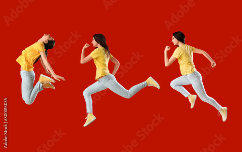 Running young woman against...