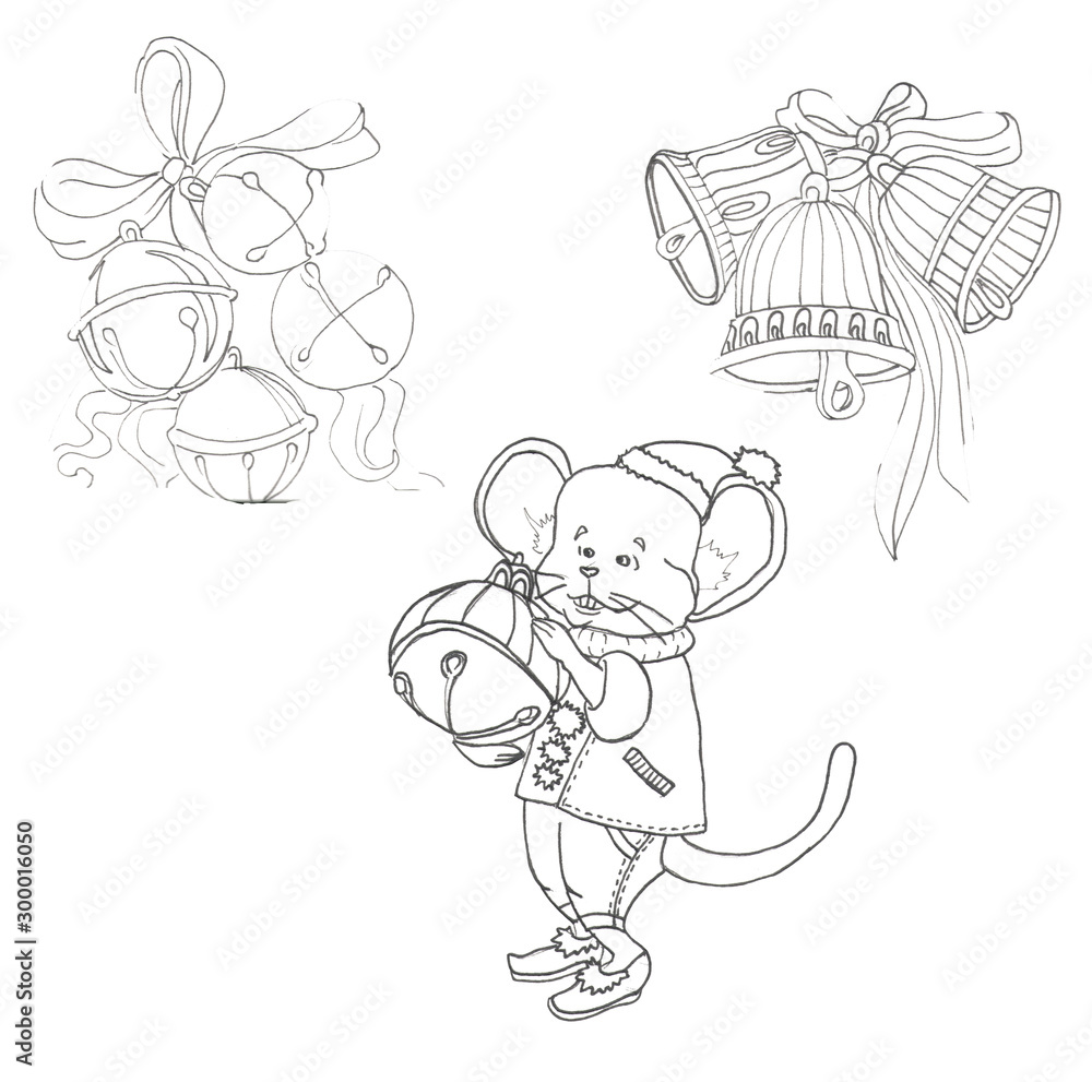 Fototapeta premium hristmas bells and mouse in a suit with a bell