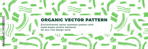 Organic seamless pattern vector background. Hand drawn natural elements with organic texture. Eco friendly design, vector vegan icons, raw logo, eco farming banner template, healthy food emblem.
