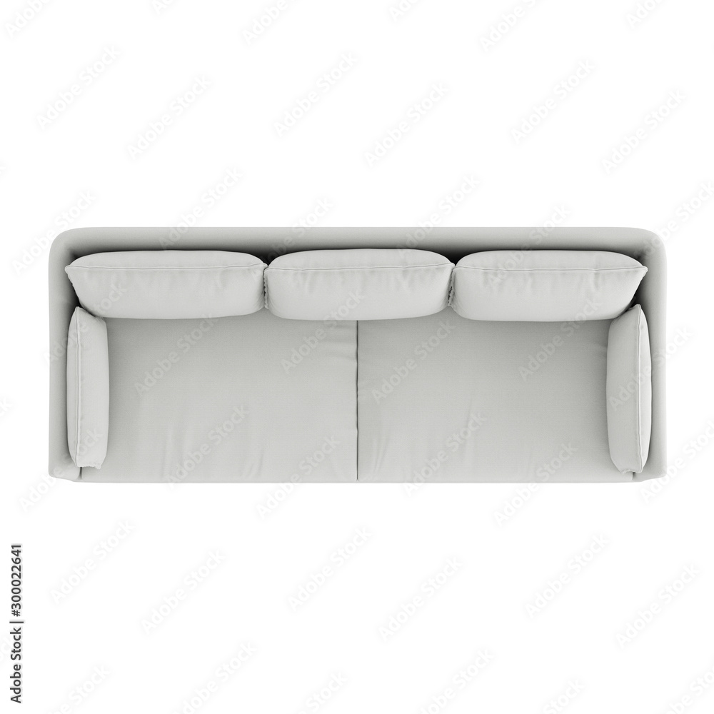 White cloth sofa top view on an isolated background. 3d rendering Stock