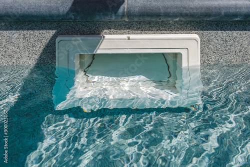 Pool water filtration system. Pure water. View from above.