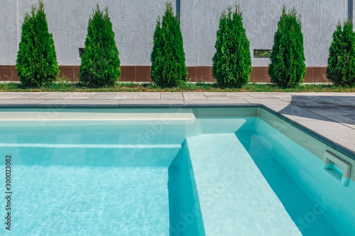 Pool water filtration system. Pure water. View from above.