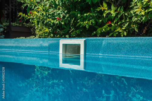 Pool water filtration system. Pure water. View from above.