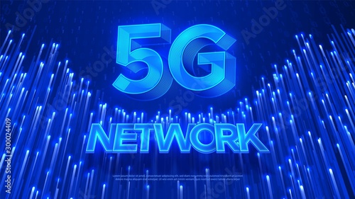 Innovative 5th Generation network technology. Realistic blue vector illustration.