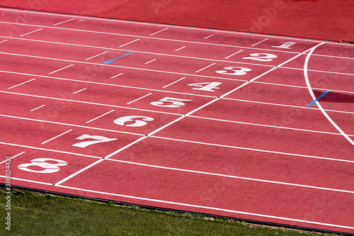 ATHLETICS TRACK WITH NUMBERED STREETS 2. SPORTS PHOTOGRAPH © CMM.Photo