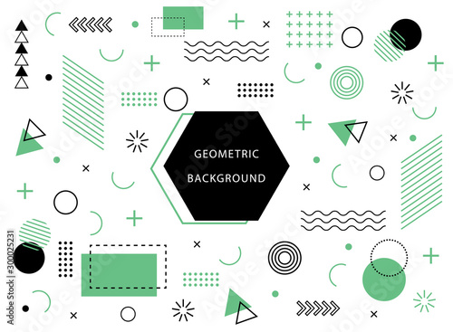 Memphis geometric background with abstract element shapes. Graphic minimal texture for holiday poster, card, social media. Abstract pattern with circle, halftone dots. Geometry banner. vector