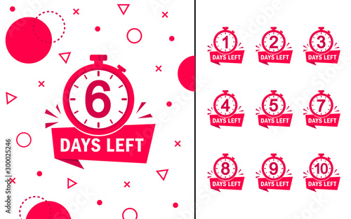 Memphis geometric background with number days left countdown 1, 2, 3, 4, 5, 6, 7, 8, 9. Design template for post, blog of social network, media. Flat isolated layout with timer countdown. vector
