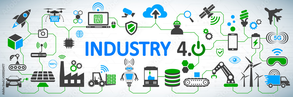 Industry 4.0 infographic concept factory of the future – vector for stock - obrazy, fototapety, plakaty 