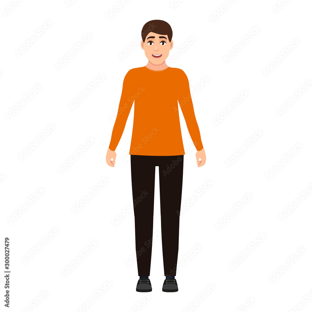 Happy young guy in flat style vector illustration isolated on white background. Happy young guy in flat style vector illustration isolated on white background.