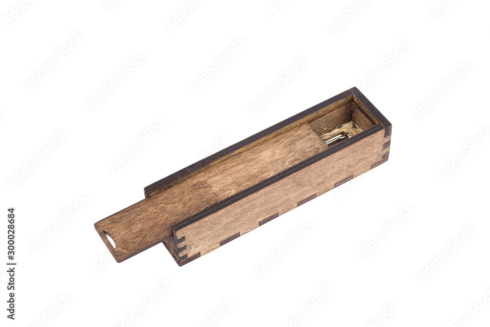 Original wooden box for handmade ballpoint pen on a white background. Original wooden box for handmade ballpoint pen on a white background.