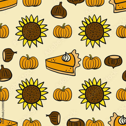 Thanksgiving fall autumn doodle seamless repeat pattern