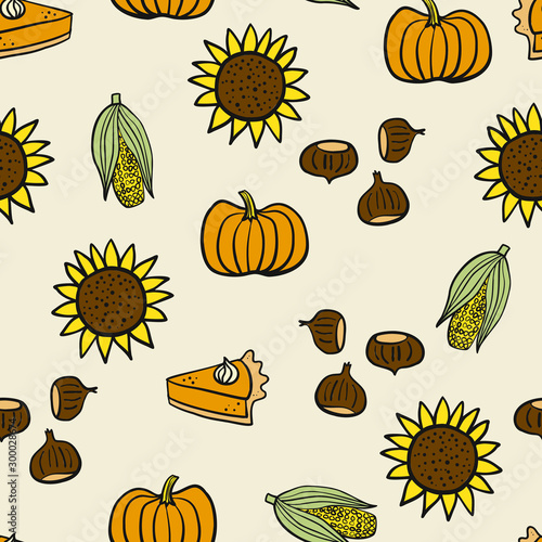 Thanksgiving fall autumn doodle seamless repeat pattern