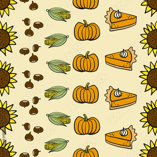 Thanksgiving fall autumn doodle seamless repeat pattern