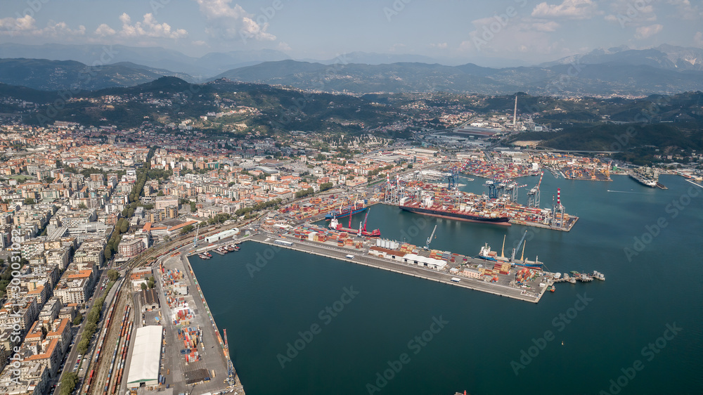 Aerial drone view of La Spezia in summer time in Italy