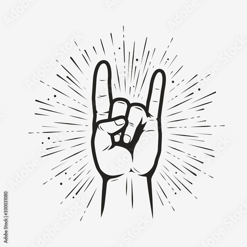 Rock on gesture symbol. Heavy metal hand gesture vector illustration photo