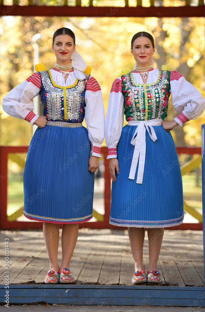 Two beautiful slovak womans in traditional costume