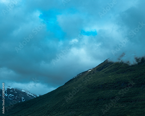 Mountains and clouds relaxing effect in Norway