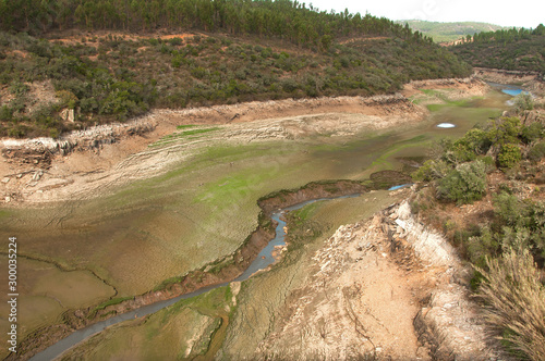 The Ponsul River is a affluent of the Tejo River, in Portugal, and is a very large river. At this time it is completely dry, without water and with its bed cracked due to climate change