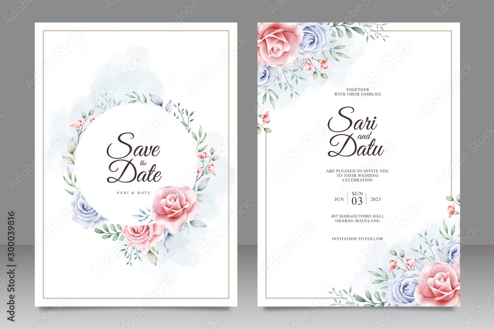 Beautiful floral watercolor wedding card template