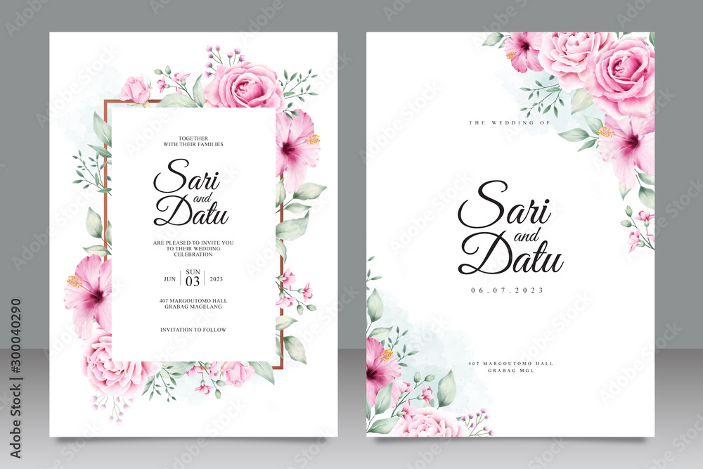 Floral watercolor wedding inviation card template