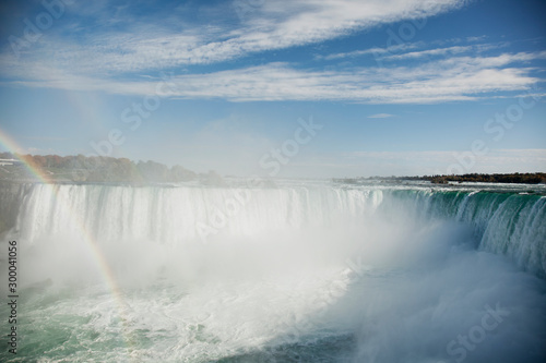 Niagara Falls horseshoe falls on Canada side with natural rainbow