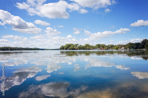 Frost Woods Beach on Lake Monona's Squaw Bay, in Wisconsin on a calm summer day photo