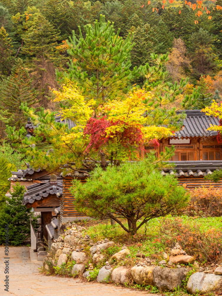 Autumn scenses at Odaesan National Park with Huddhist Temples Autumn scenses at Odaesan National Park with Huddhist Temples