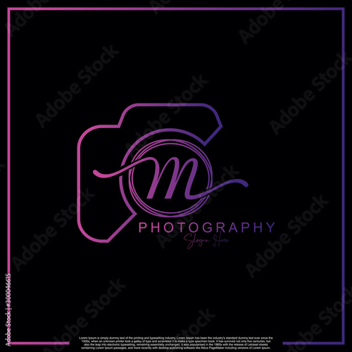 Modern Luxury Initial Letter M with camera. Logo photography simple luxury template.