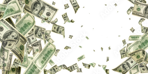 Money background. Hundred dollars of America. Usd cash money falling. photo