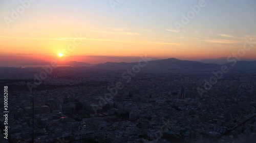 Timelapse of sunset in Panoramic view of Athens in a  beautiful day. Capital city of Greece