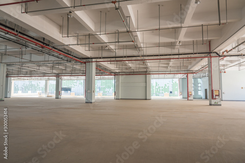 Large garage and factory building concrete building interior space view