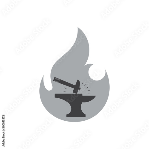 hammer silhouette flame blacksmith symbol logo vector