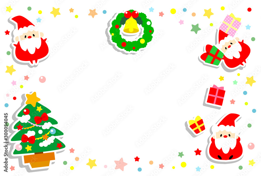 クリスマス素材・クリスマスカード・可愛いサンタクロース・お星さまいっぱい☆